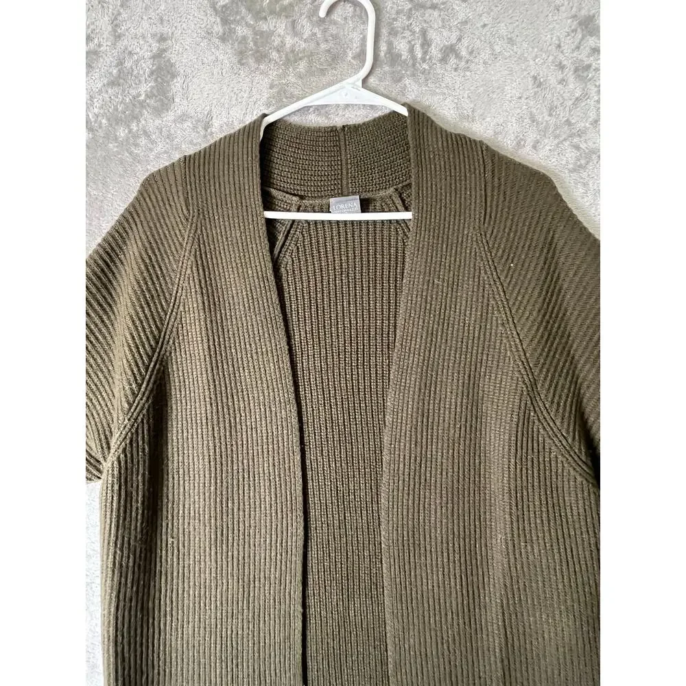 Lorena Antoniazzi Ribbed Knit Open Front Cardigan Olive Green Small‎ Lagenlook